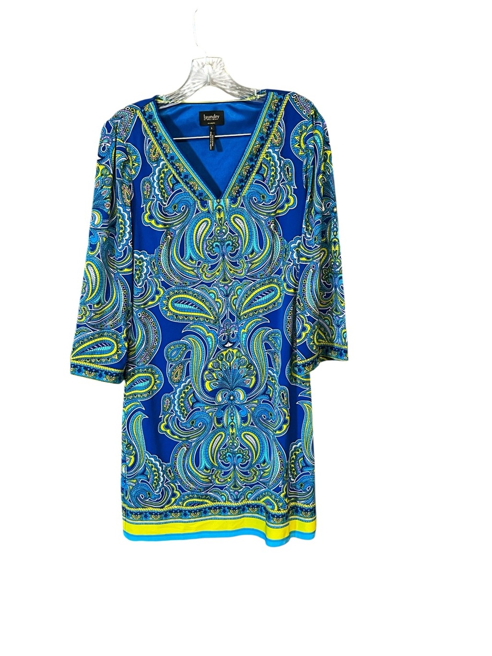 Laundry by Shelli Segal Blue Paisley Tunic Dress Size S Lined Stretch Colorful